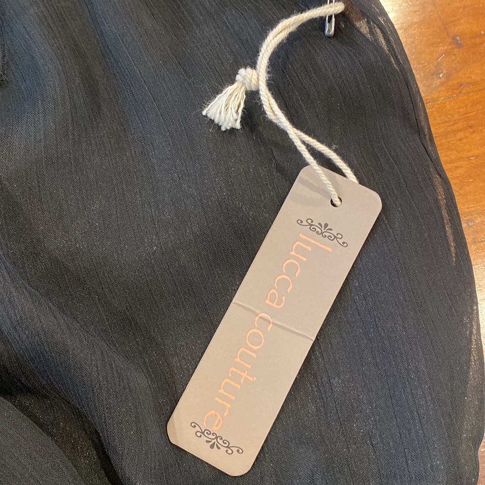 NWT Vintage Luca Couture mini dress puff sleeve black belted stretch appliqué - Picture 10 of 11